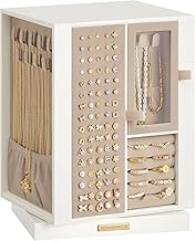SONGMICS JBC211WD01 Jewellery Box, 360° Rotating, Jewellery Box with 4 Drawers, Storage for Accessories, Necklaces, Bracelets, Rings and Earrings, Gift Idea, Cream White