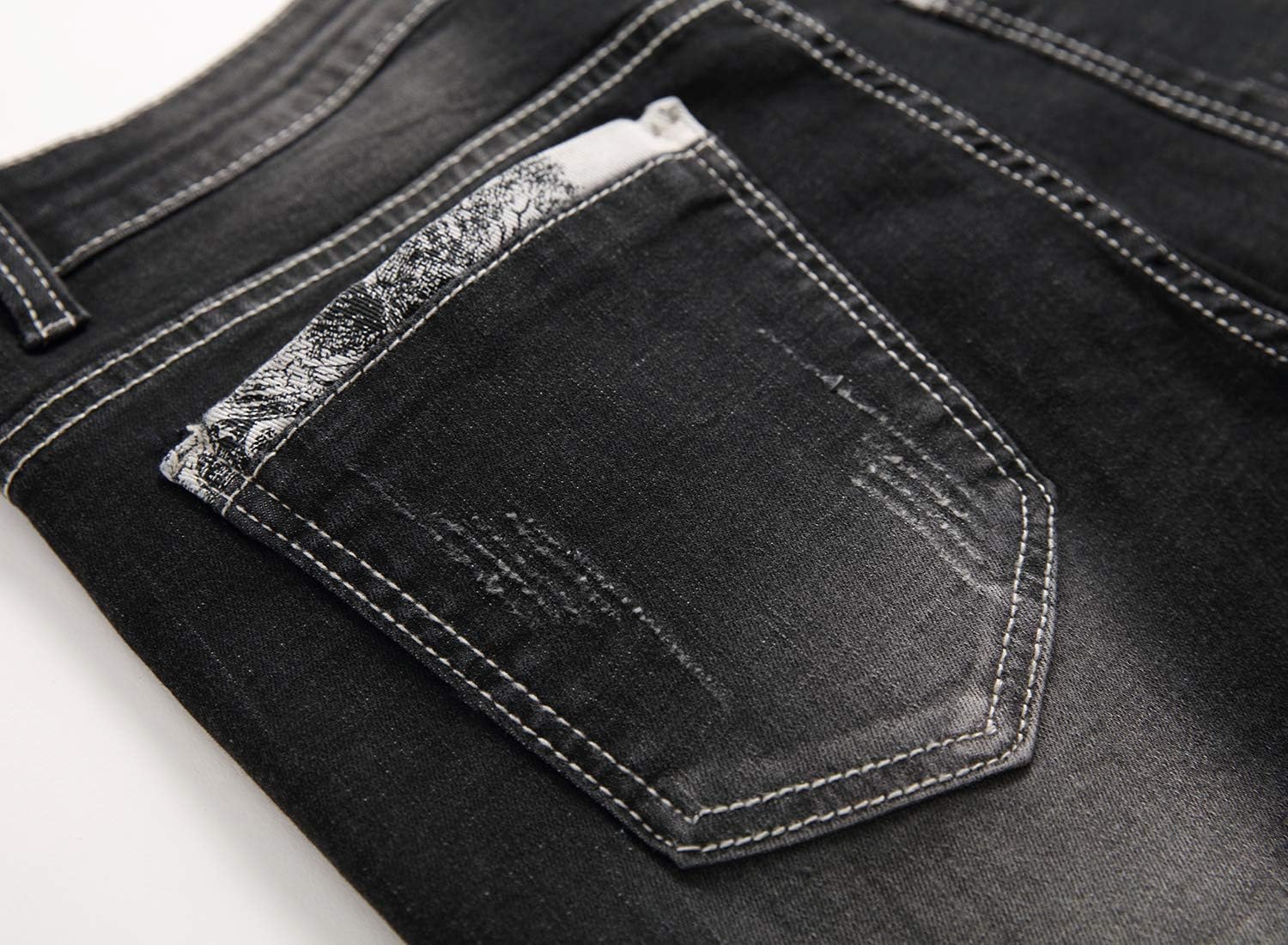 Chowsir Men Vintage Skinny Stretch Ripped Jeans Straight Denim Pants