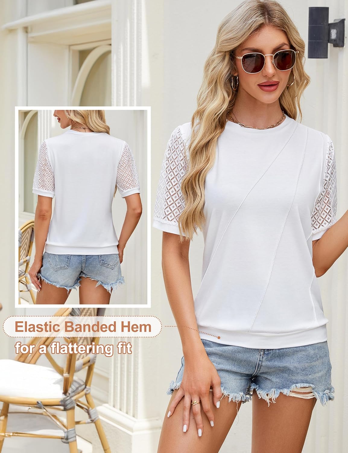 Blooming Jelly Womens Lace Short Sleeve Shirts Dressy Business Casual Summer Tops Ladies Pleated Spring Blouses 2025 - Image 2