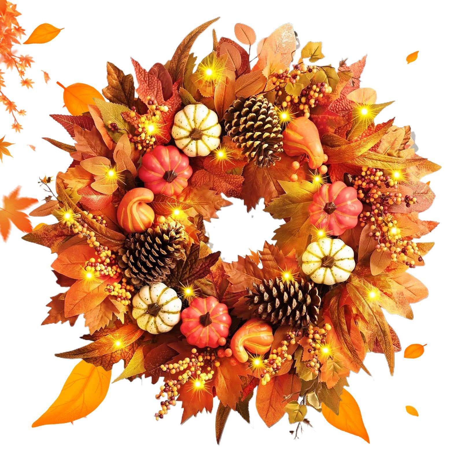 Couronne d'automne grand format de 50 cm avec feuilles et baies de saison