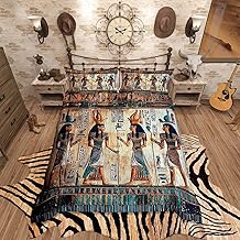 Homemissing Ancient Egyptian Duvet Cover Set Double Size For Kids Boys Girls Egypt Culture Bedding Set Vintage Bohemian Duvet Cover with 2 Pillowcases Tribal Bedding