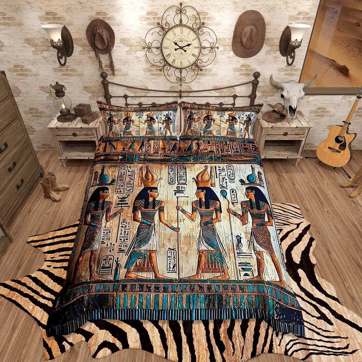 Homemissing Ancient Egyptian Duvet Cover Set Cot Size For Kids Boys Girls Egypt Culture Bedding Set Vintage Bohemian Duvet Cover with 1 Pillowcase Tribal Bedding — image 1