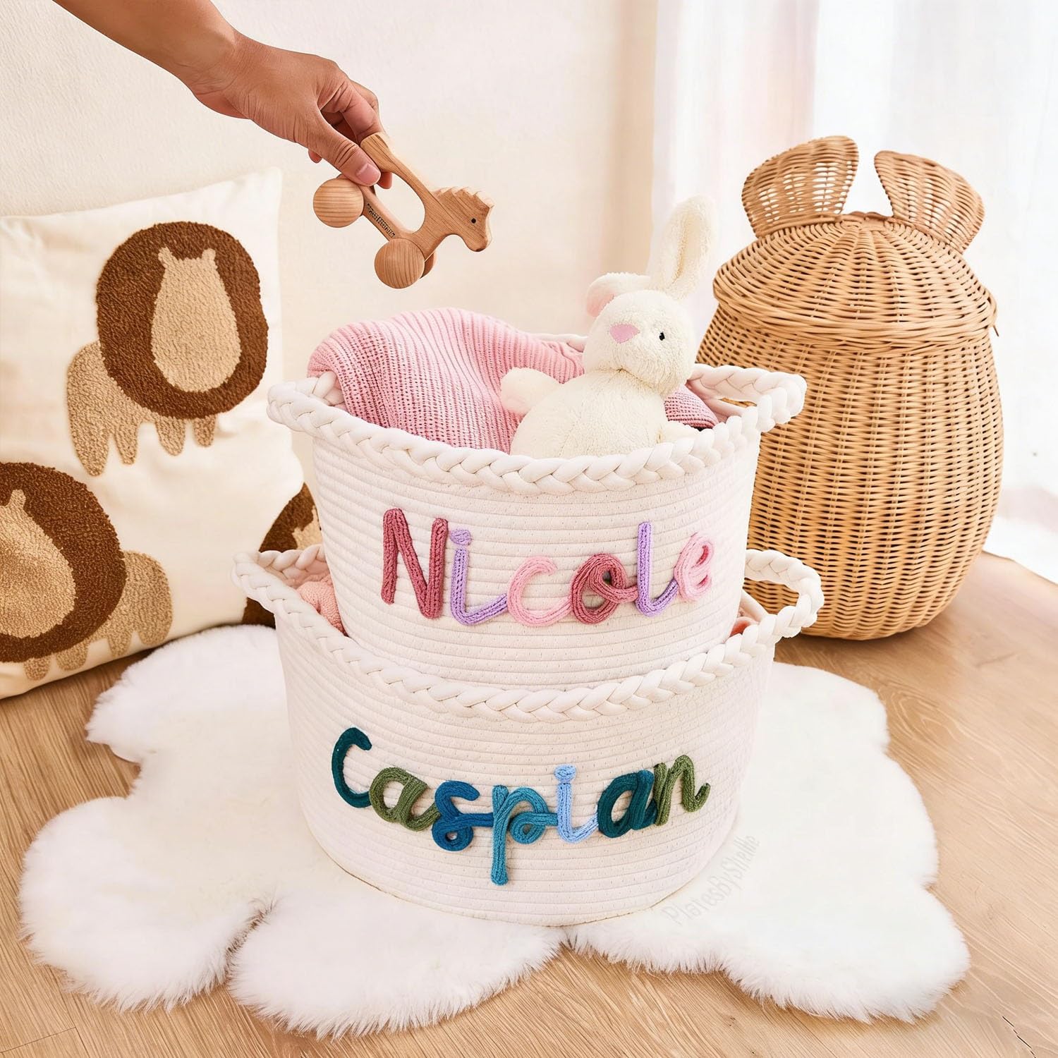 Cesta De Almacenamiento Personalizada Para Bebé – Organizador De Pañales Y Ropa De Algodón Suave Para La Decoración De La Habitación Infantil, Regalo Personalizado Para Recién Nacidos