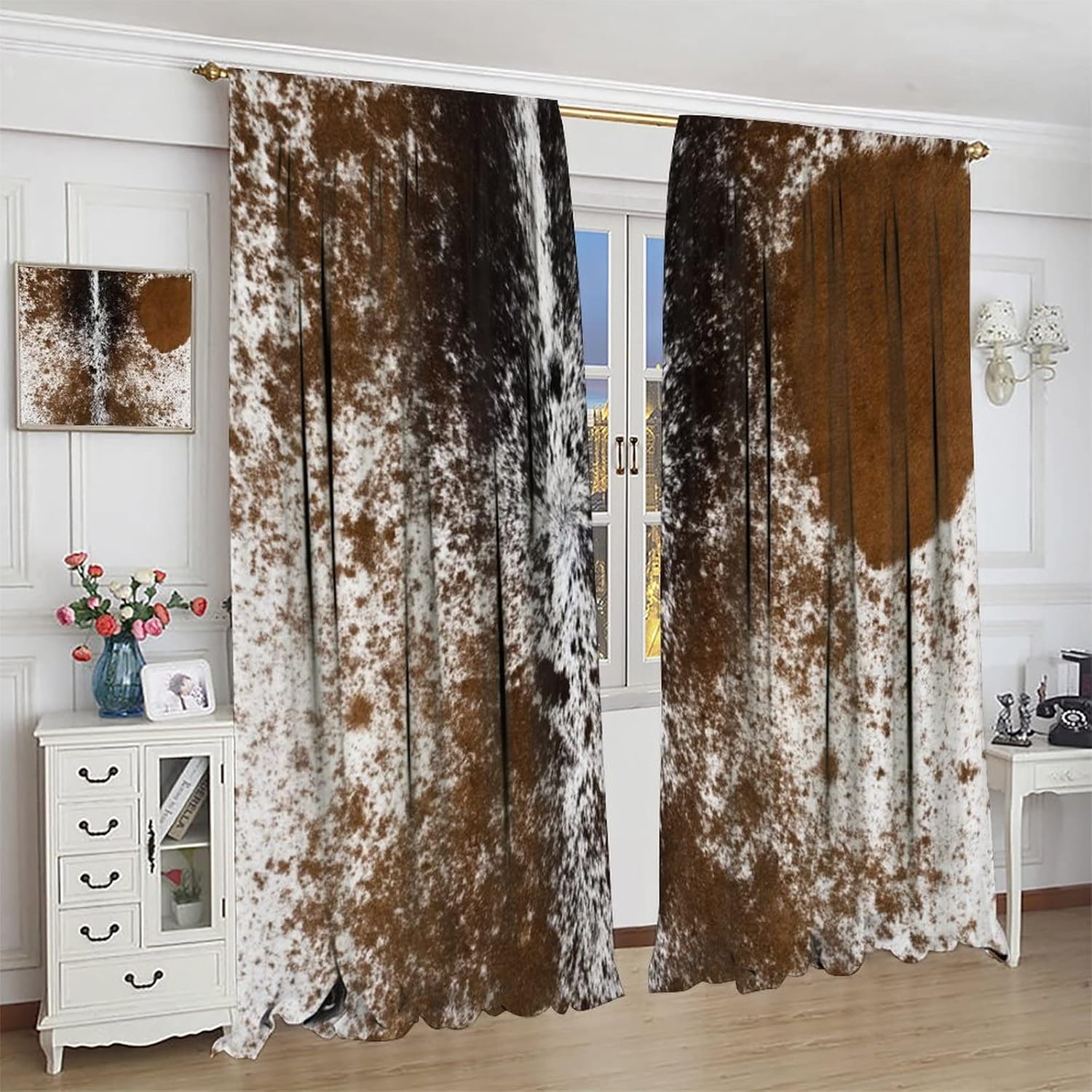 Cowhide Skin Curtains,Animal Farm Cow Fur Printed Polyester Fabric Window Treatments for Bedroom Living Room Kitchen Rod Pocket Window Drapes 2 Panel Set,Overall Size 42" x 45"