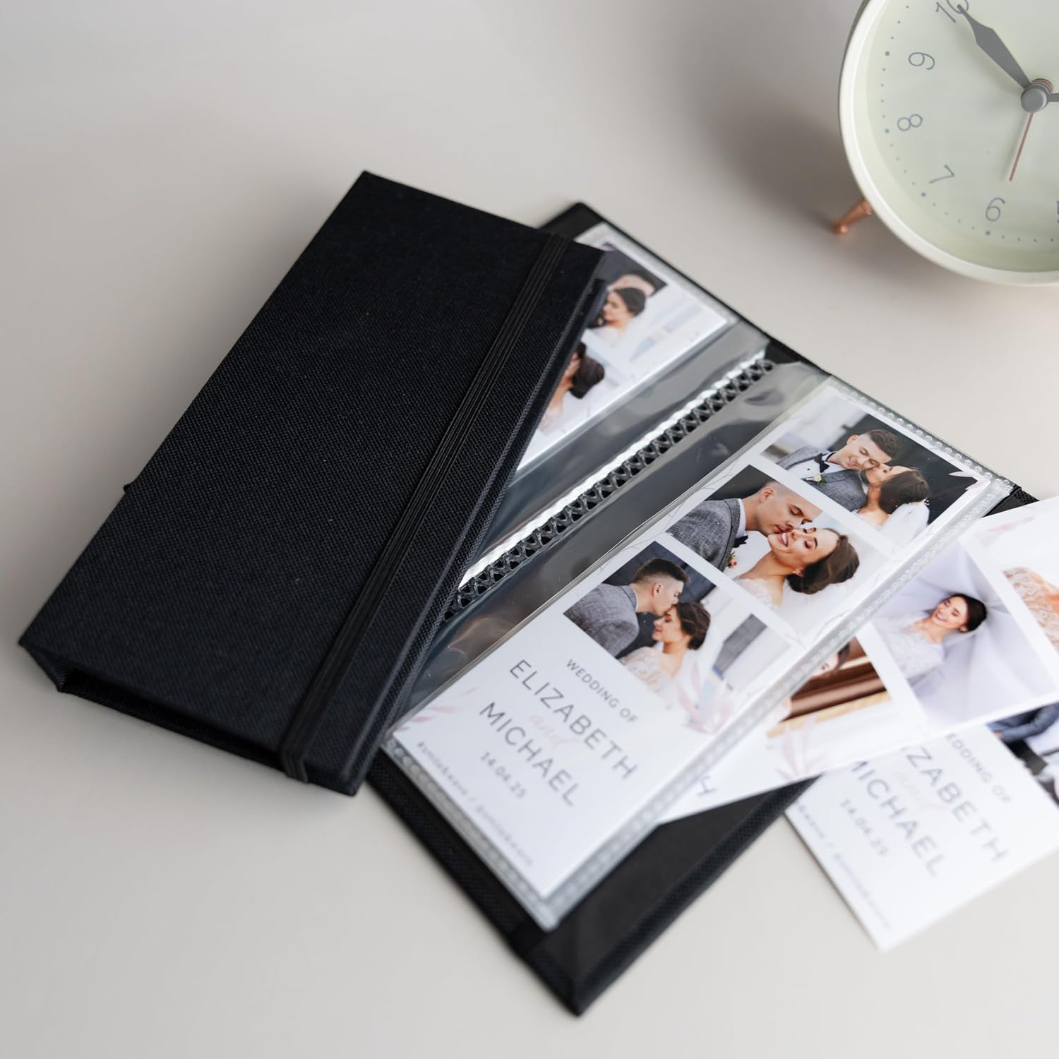 Photo Booth Photo Album - For Wedding or Party - Side Slide In 2X6 Picture Holder – Guest Book & Party Memory Keepsake – Woven Hard Cover With Band Keeps Prints Safe (JET BLACK)