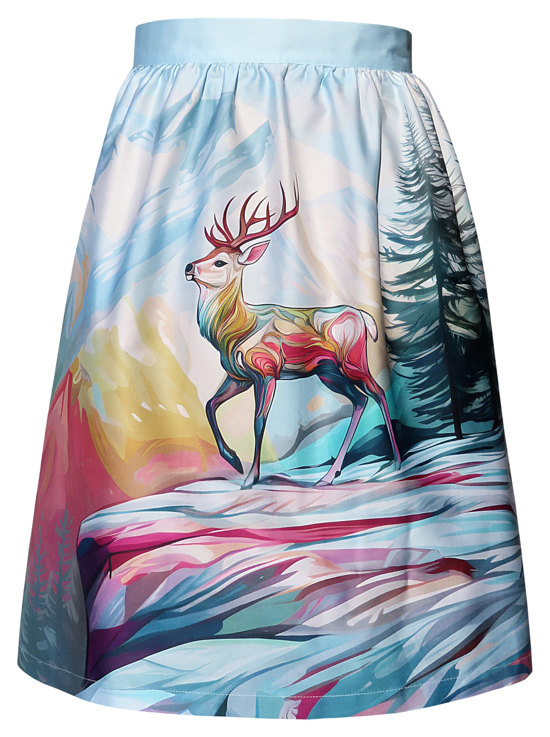 Alexandra Maxa - Esclusivo grembiule Dirndl di design – Cervo nella foresta di nebbia – Accessorio tradizionale in raso di cotone