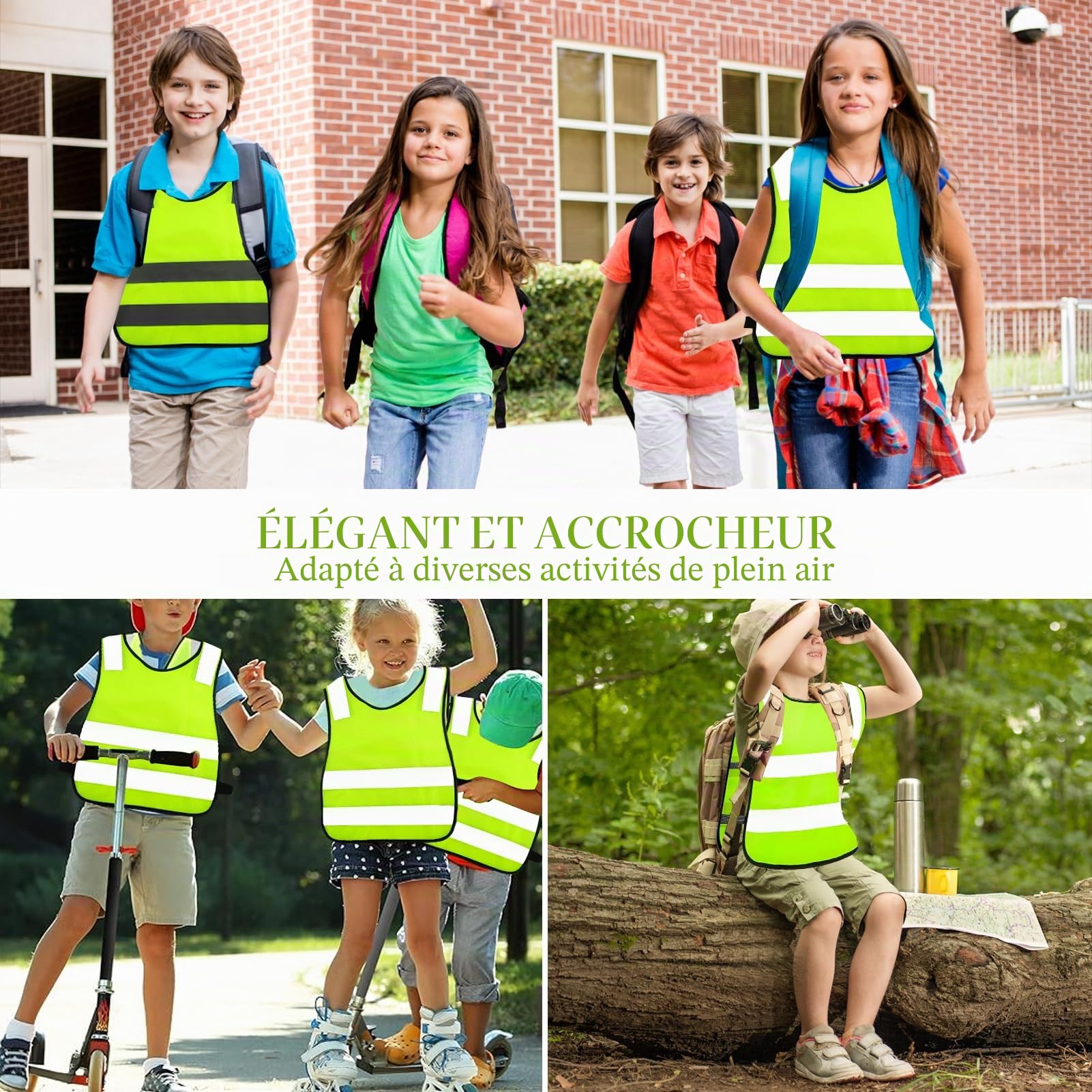 9 Pièces Gilet de Sécurité pour Enfants, Gilet de Sécurité Enfants, Gilets de Signalisation Auto pour Enfants, Gilet Réfléchissant pour Enfants pour la Circulation Routière Protection