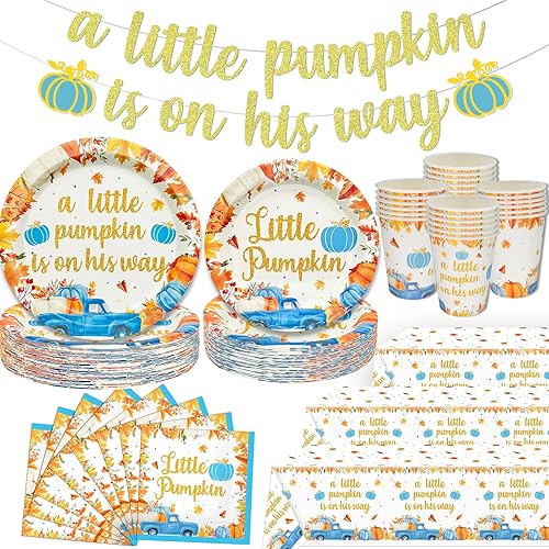 170 piezas de decoración de fiesta de baby shower con texto en inglés "A Little Pumpkin is On His Way", decoraciones para baby shower, baby shower
