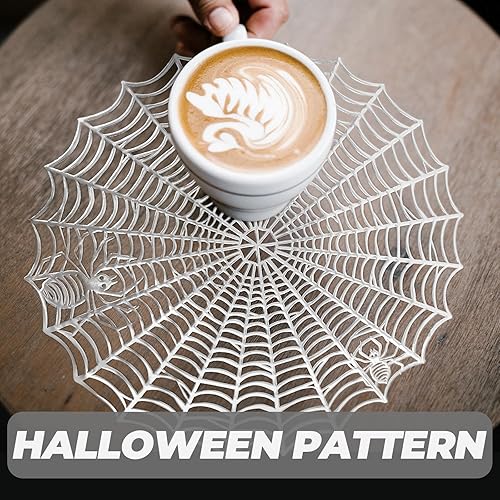 Miniatura 3 de Kichvoe 4 manteles individuales de telaraña: mantel individual plateado de telaraña de Halloween, posavasos de telaraña, camino de mesa para