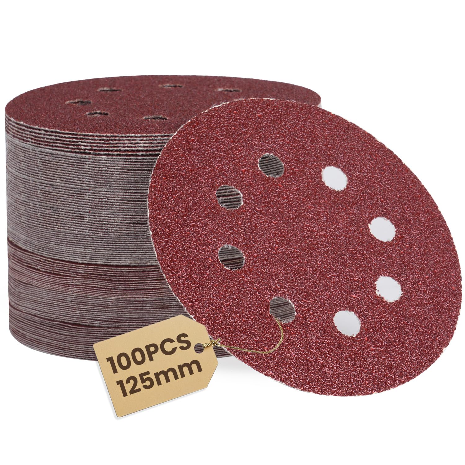 100 sztuk papieru ściernego 125 mm na rzep – 8-otworowe tarcze szlifierskie do szlifierek mimośrodowych, ziarnistość 40/60/80/120/180/240/320/400, pasuje do szlifierek mimośrodowych i szlifierki