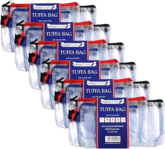 Assorted Pack Tuff Bag Zip Wallet Clear Plastic Wallets Zipped Pouch File Folder Water Resistant Reinforced Heavy Duty Mesh Bags (Assorted Pack Mini/DL/A6-6 Pack)