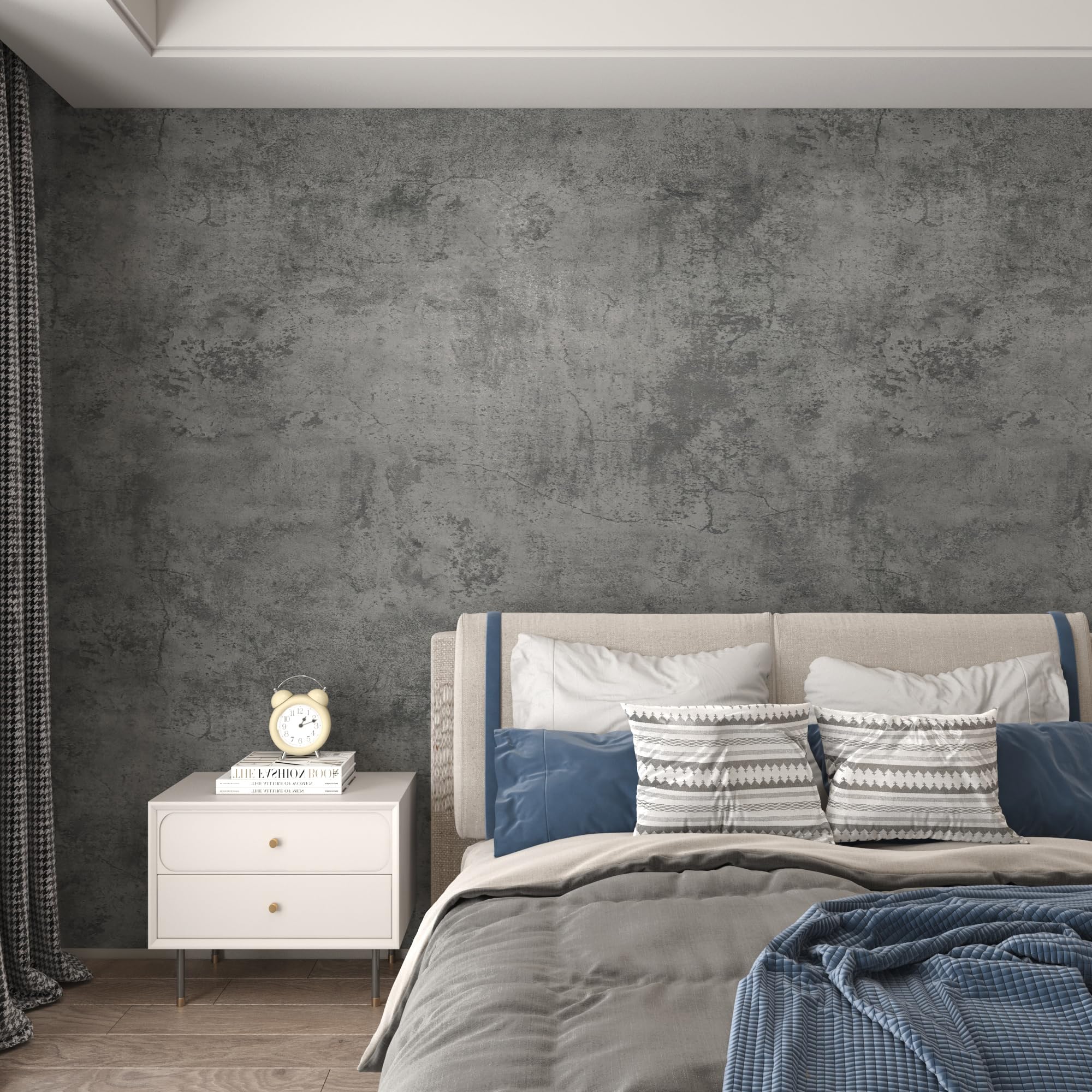 TOTIO 122 cm x 9 m, lámina adhesiva extraancha gris oscuro, aspecto de hormigón, papel pintado autoadhesivo de vinilo, resistente al agua, para muebles, moderno, estilo industrial, mate, grueso,