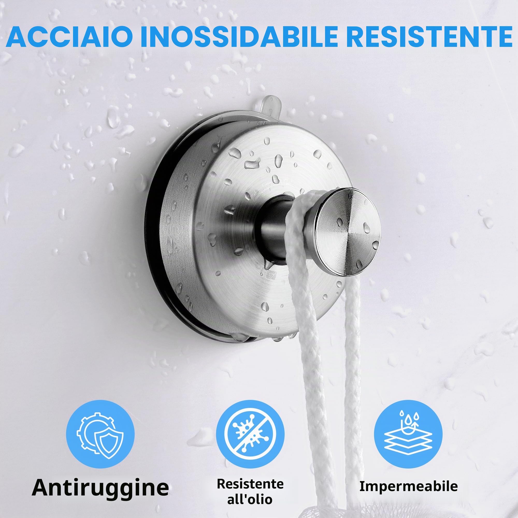JOMOLA 4 ganci per asciugamani da bagno a ventosa, ganci per doccia, ganci per asciugamani, utensili da cucina, porta strofinacci, in acciaio inox, con ventosa a vuoto, finitura spazzolata