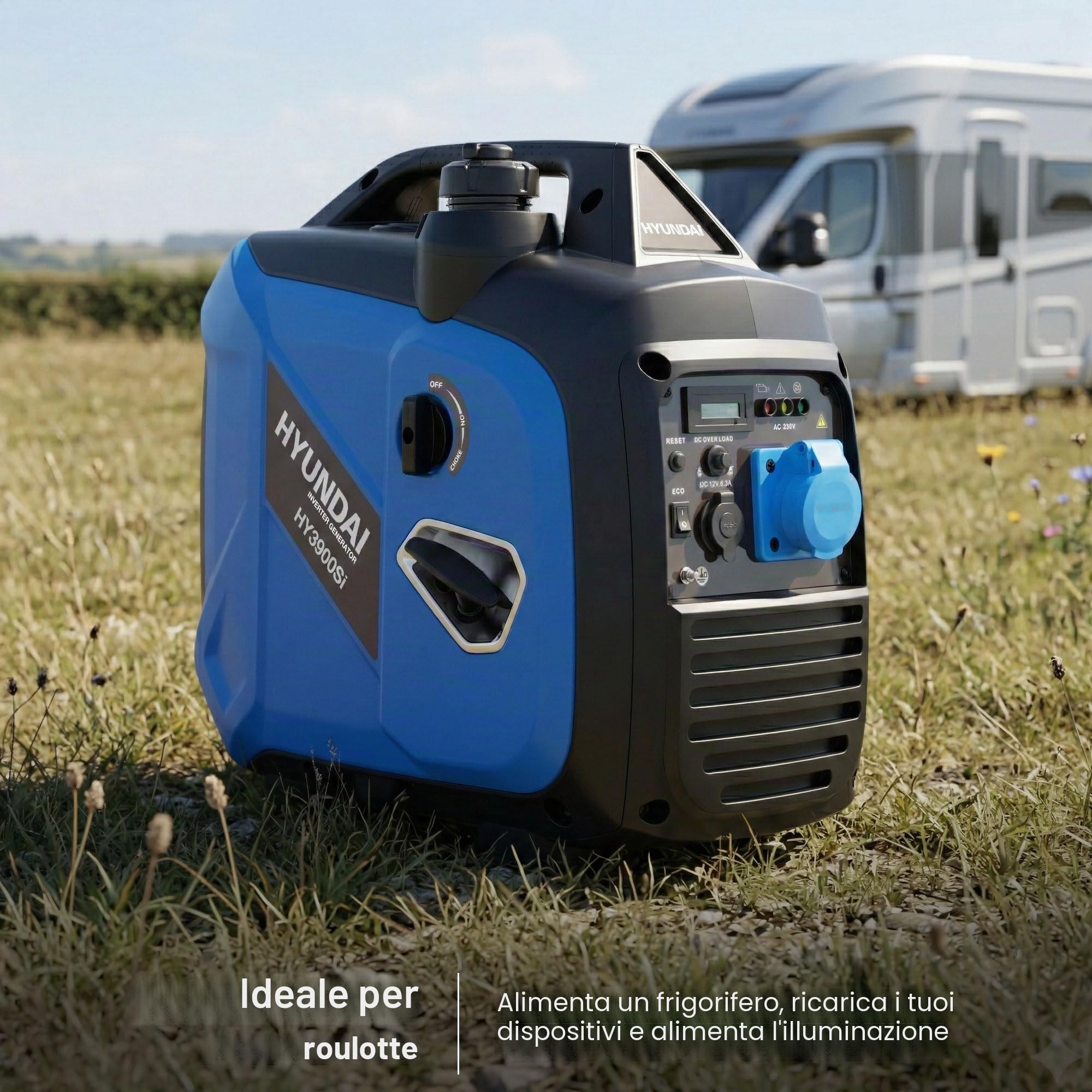 Hyundai Gruppo elettrogeno Inverter 3300 W/3 kW Continuo, Benzina, Silenzioso, Onda Sinusoidale Pura, Presa 16A, Garanzia 3 Anni - HY3900Si-EU