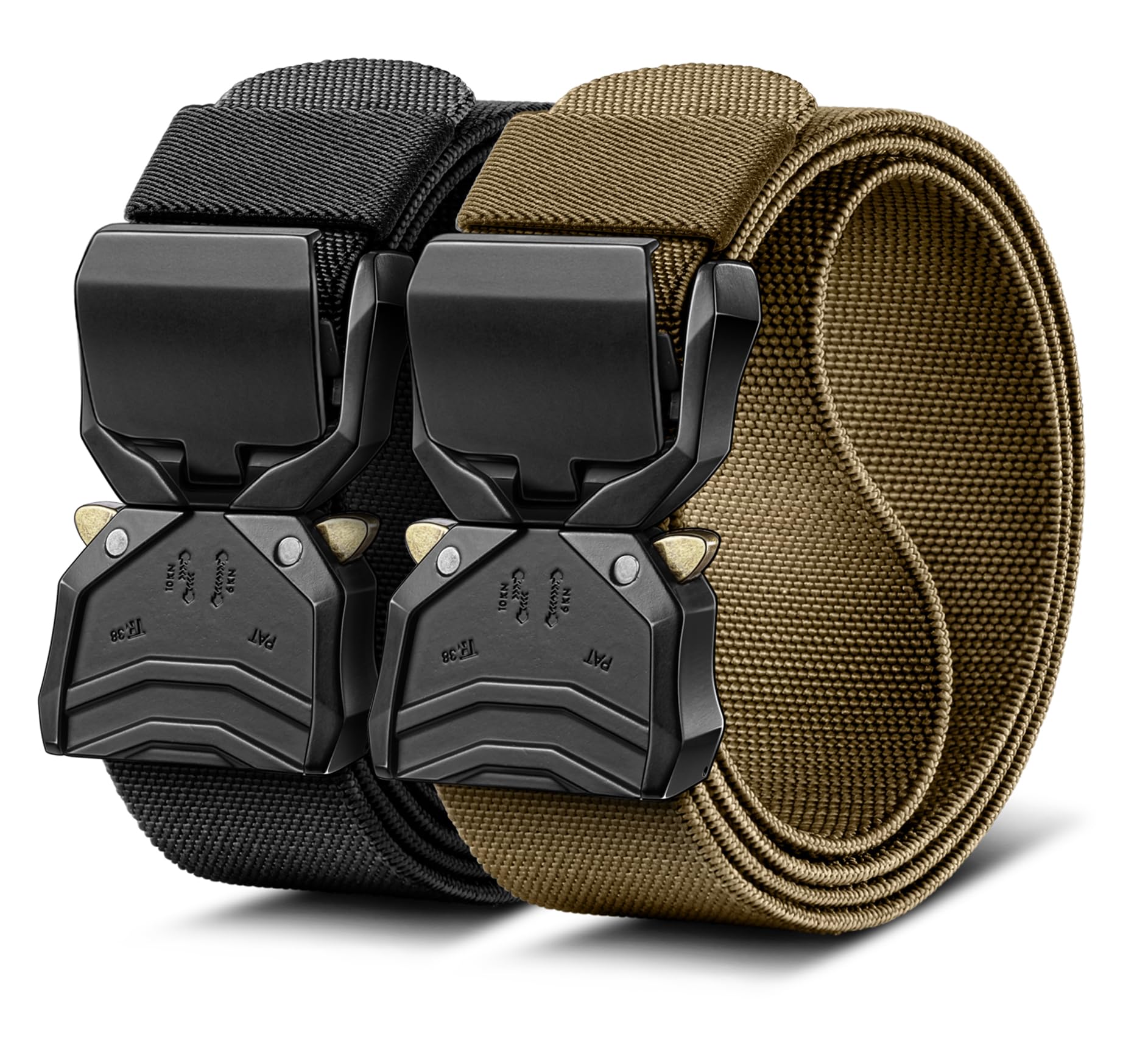 Heren Tactische Riem Gemakkelijk Vervangen Ontwerp, Kemisant Militaire Rigger Werk Riem voor Heavy Duty 1.5 Nylon Web, Fitness Verstelbaar(Zwart/Lichtbruin,120cm/36-40taille aanpassing