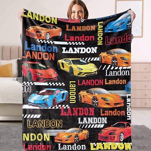 Miniatura 7 de Manta personalizada de auto de carreras con nombre para niños y niños, manta personalizada con diseño de auto deportivo de carreras, manta