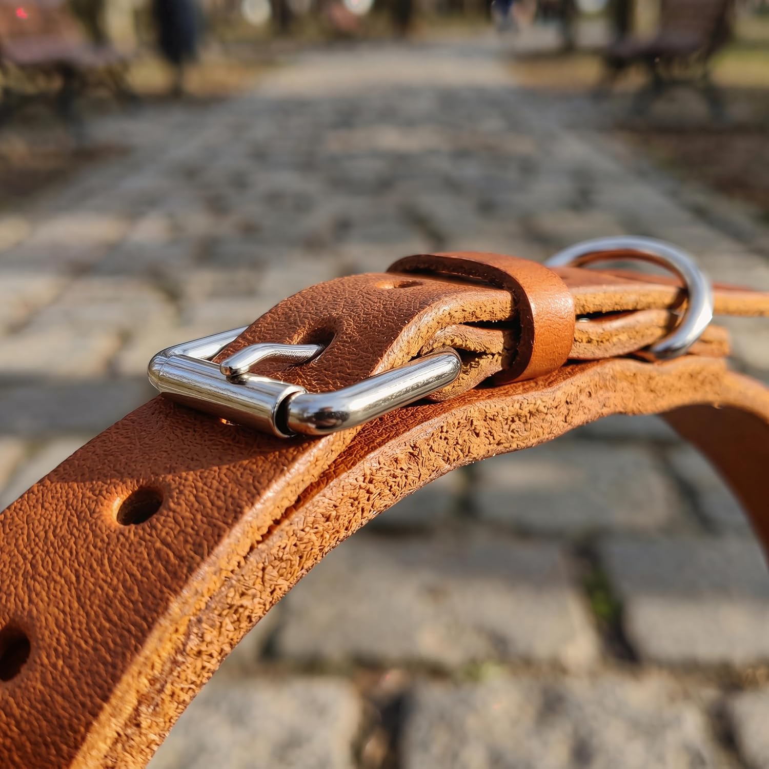 XanYu Premium Genuine Leather Dog Collar – Adjustable Heavy Duty Pet Collar with Sturdy Metal Buckle, Soft & Classic for Puppy and Small, Medium, Large Dogs (Tan) image 4