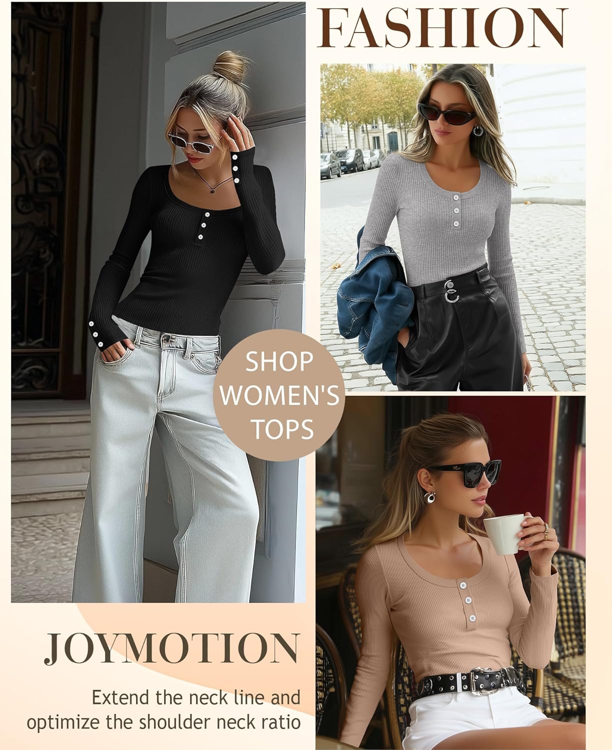 4 Pack Women's Long Sleeve Henley Shirts Button Ribbed Knit Slim Fit U Neck Tops Casual Going out Tee Fall Winter - Image 5