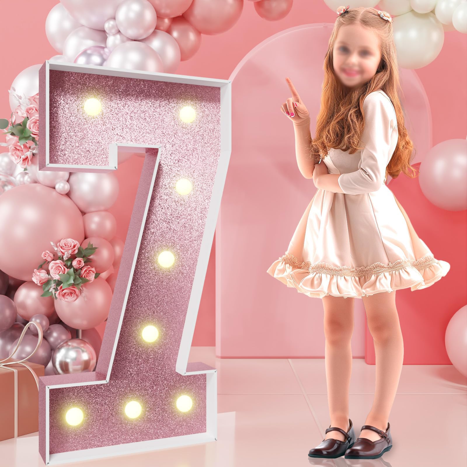 Luces Led Ccon Letras Color Rosa 0 A 9 DíGitos con Pilas para DecoracióN del Hogar Fiestas Bares Bodas CumpleañOs Navidad Regalo para NiñAs,100cm,7