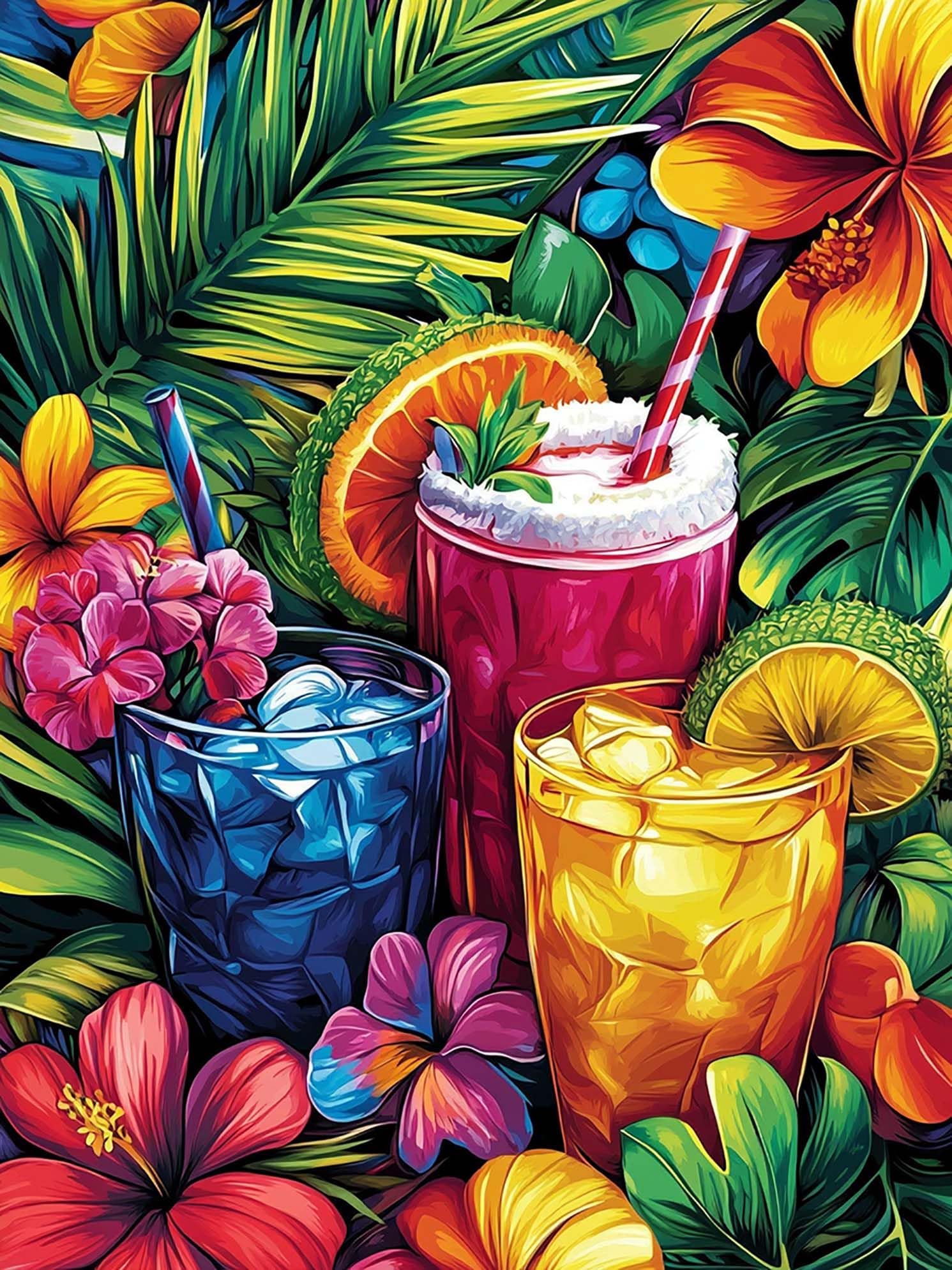 Kaliosy 5D Diamond Art Kits for Adults Summer Drink by Number Kits, Diamond Painting Art DIY Full Drill Crystal Craft Cross Stitch Embroidery Decoration (12x16 inch) 30x40 cm