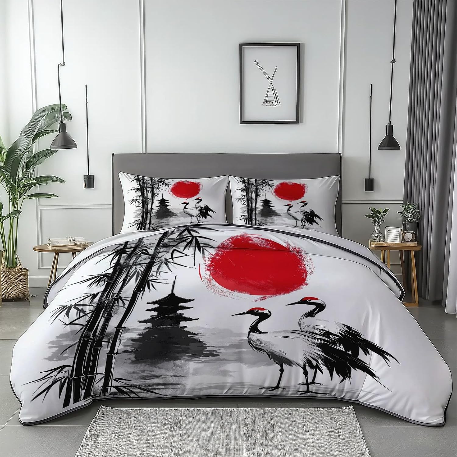 Duvet Cover 2 Pcs Set Christmas Lanterns Pine Branches Pattern Duvet Covers for Kids Boys Girls Twin Decorative Breathable Bed Cover Blue Gray Reversible Bedding Set