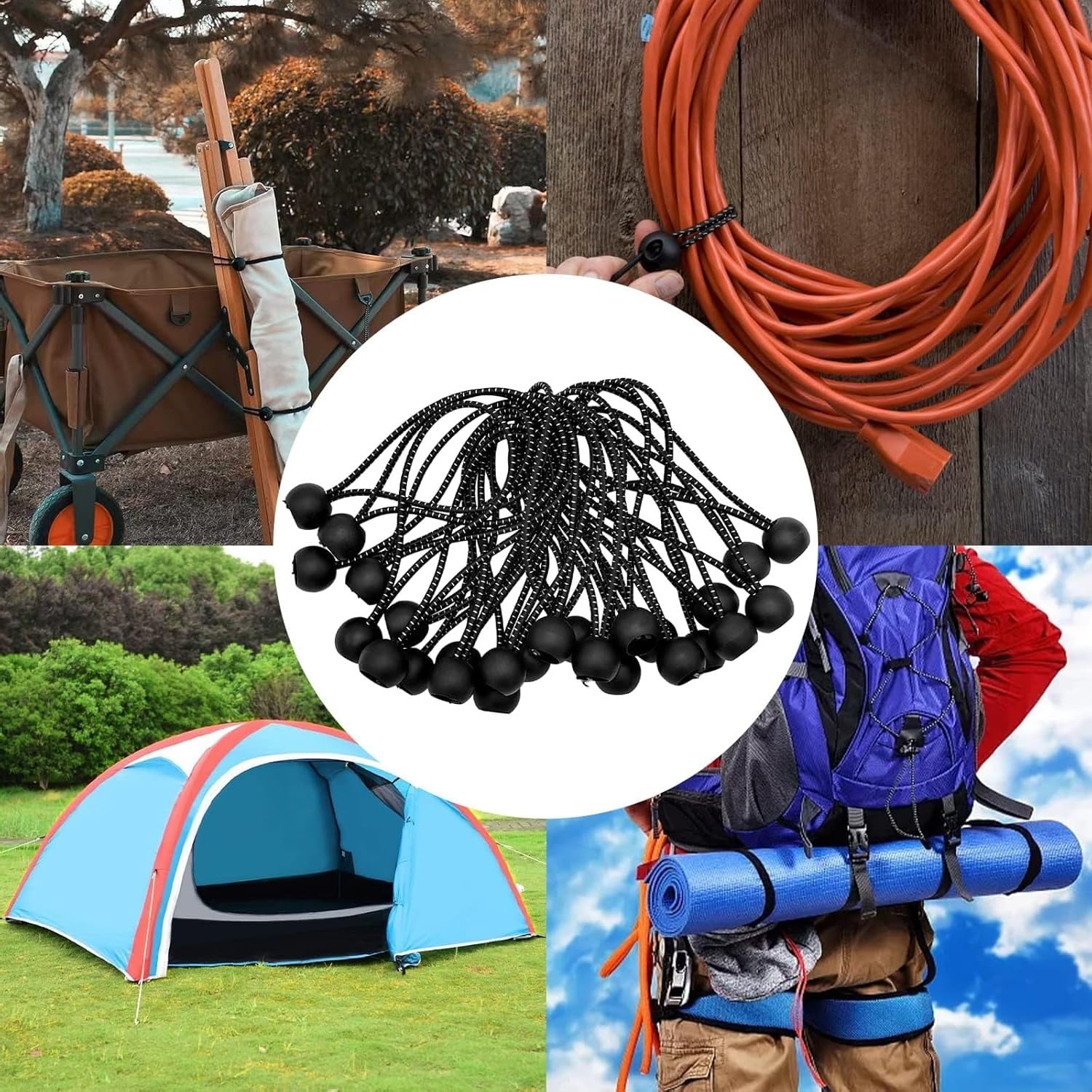 30 PCS Ball Bungee Cord, Heavy-Duty & Versatile, Indoor & Outdoor, Tarp Tie-Down, Organize & Secure, 6-Inch, Black