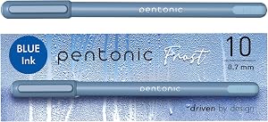 Pentonic Ballpoint Pens, 10-Pack, Frosted Pale Blue Barrel with Blue Ink, 0.7mm Fine Point, Smooth Writing Pens for Journaling, Note-Taking, Office & School Supplies, Smear-Resistant Ink, Bulk Pen Set