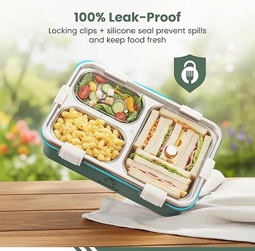 Miniatura 4 de Contenedor Bento de Acero Inoxidable 304 Premium Apto para Microondas para Adultos y Adolescentes de 13+ Años  Contenedor de Preparación de Comidas