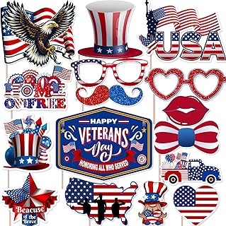Patriotic Photo Booth Props Kit - Veterans Day Decorations & Festival Party Supply