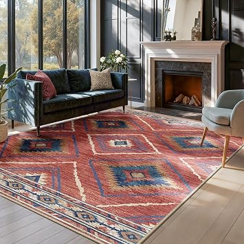Area Rugs Living Room 120 x 180 cm, Washable Rug for Bedroom, Red