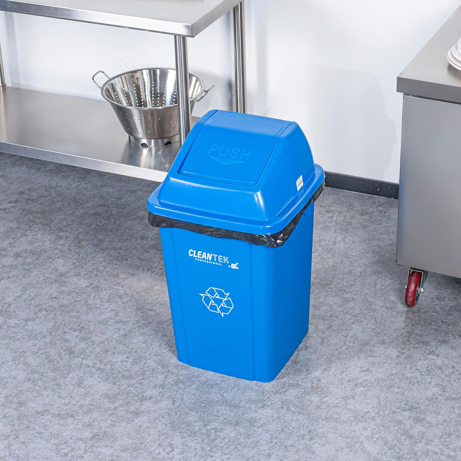 Restaurantware-LID ONLY: Clean Tek Professional Trash Can Lid, 1 Dome Swing Top Cover - Trash Bin Sold Separately, Square Shape, Blue Plastic, for Garbage Can, Heavy-Duty, for Indoor and Outdoor