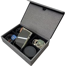 Miter Multi Carrying Case for 6 Earphones or 1 Music Player + 4 IEM Earphones, Handmade Italy PU Leather Hard Cover Storage Box Multi Carrying Case-Black