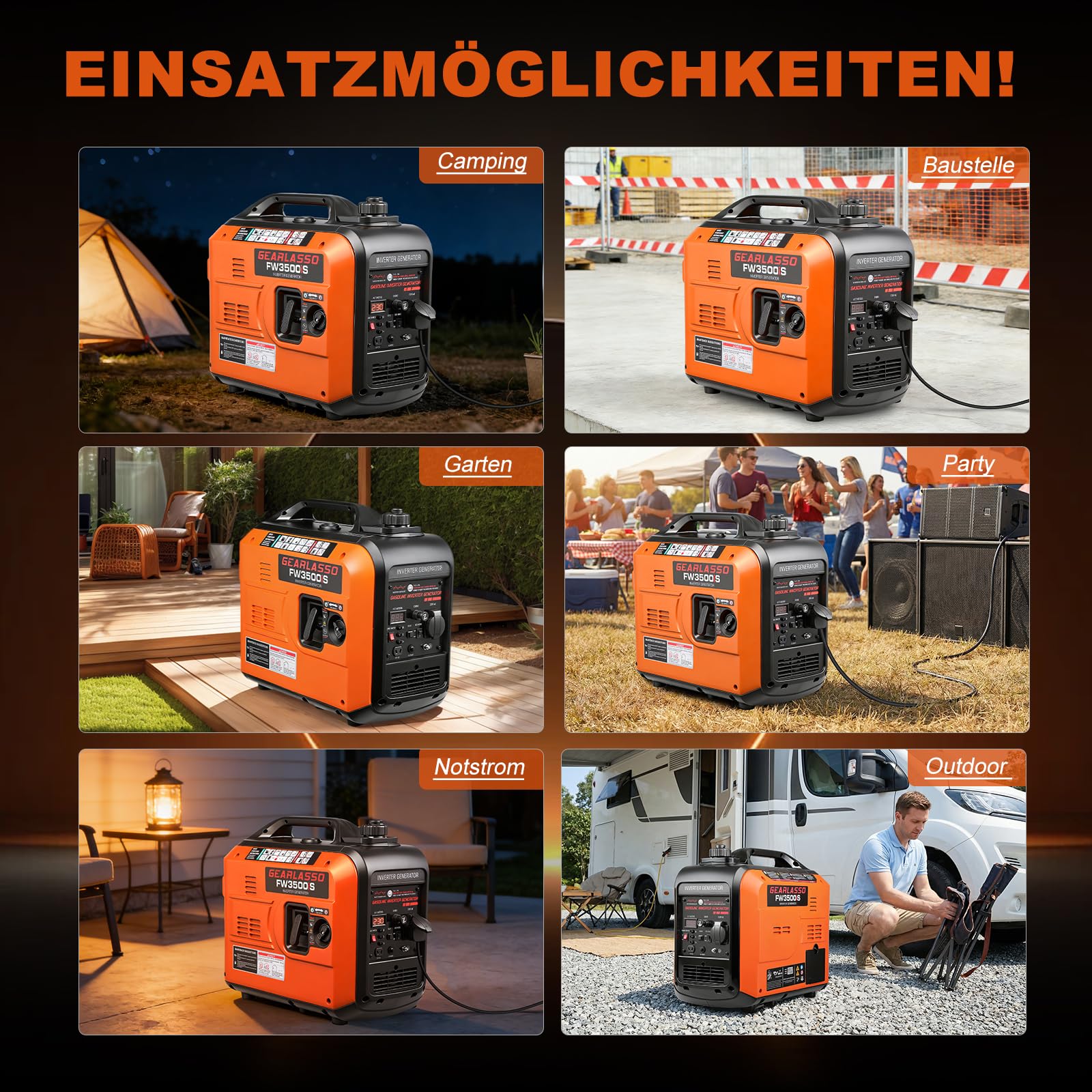 Generatore di corrente inverter, 3300 W, generatore di corrente a benzina, super silenzioso, generatore a 4 tempi con USB e avviamento elettrico da 230 V, per campeggio, viaggi, casa o