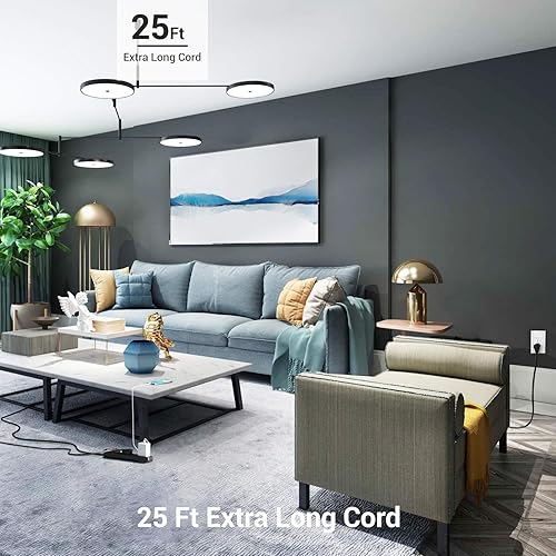 Miniatura 3 de DEWENWILS Regleta protectora contra sobretensiones de 25 pies, tiras de 6 salidas con enchufe plano de perfil bajo, disyuntor de 15 amperios, 500