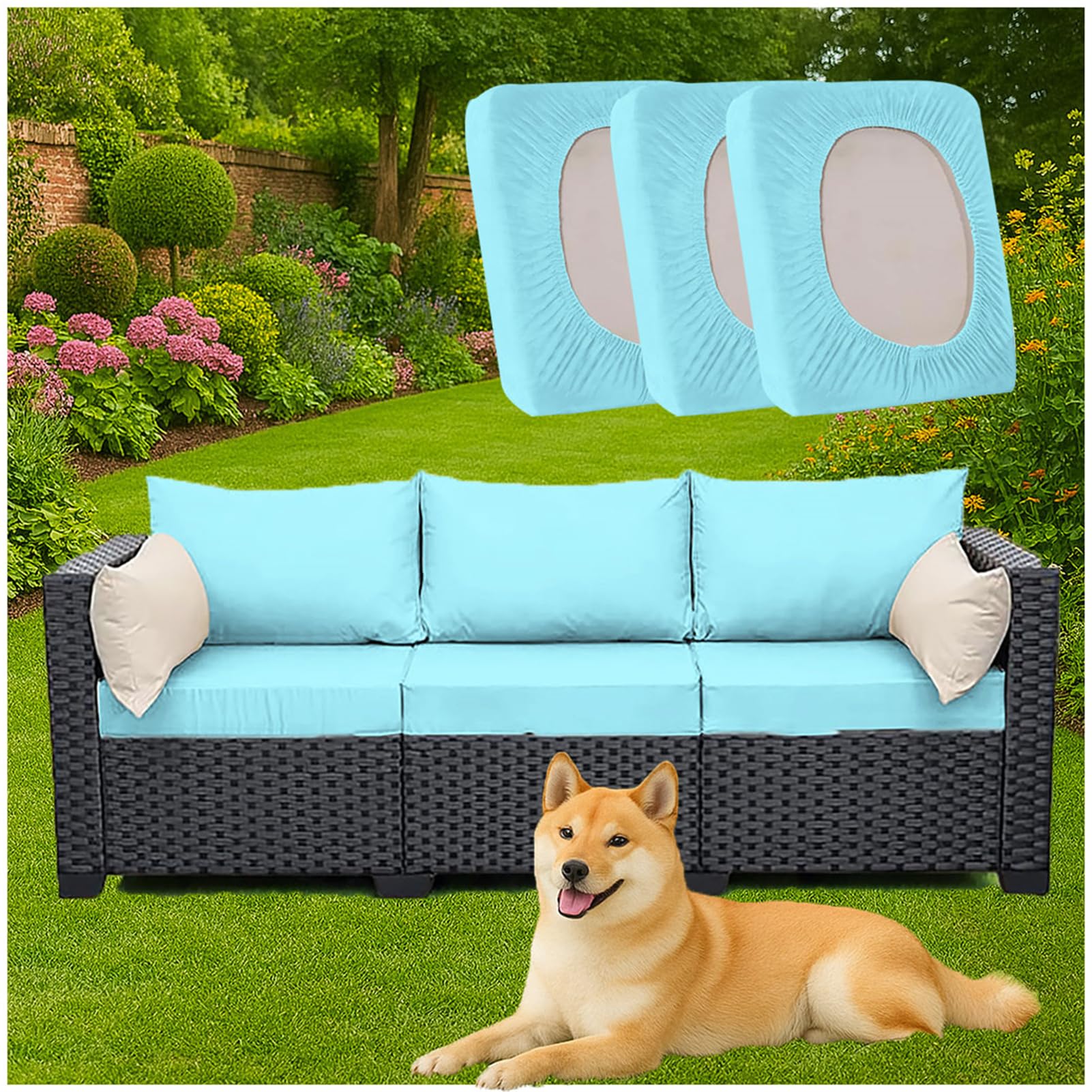 Funda de cojín de patio elástica de poliéster blanco lavable para sillas de ratán de interior