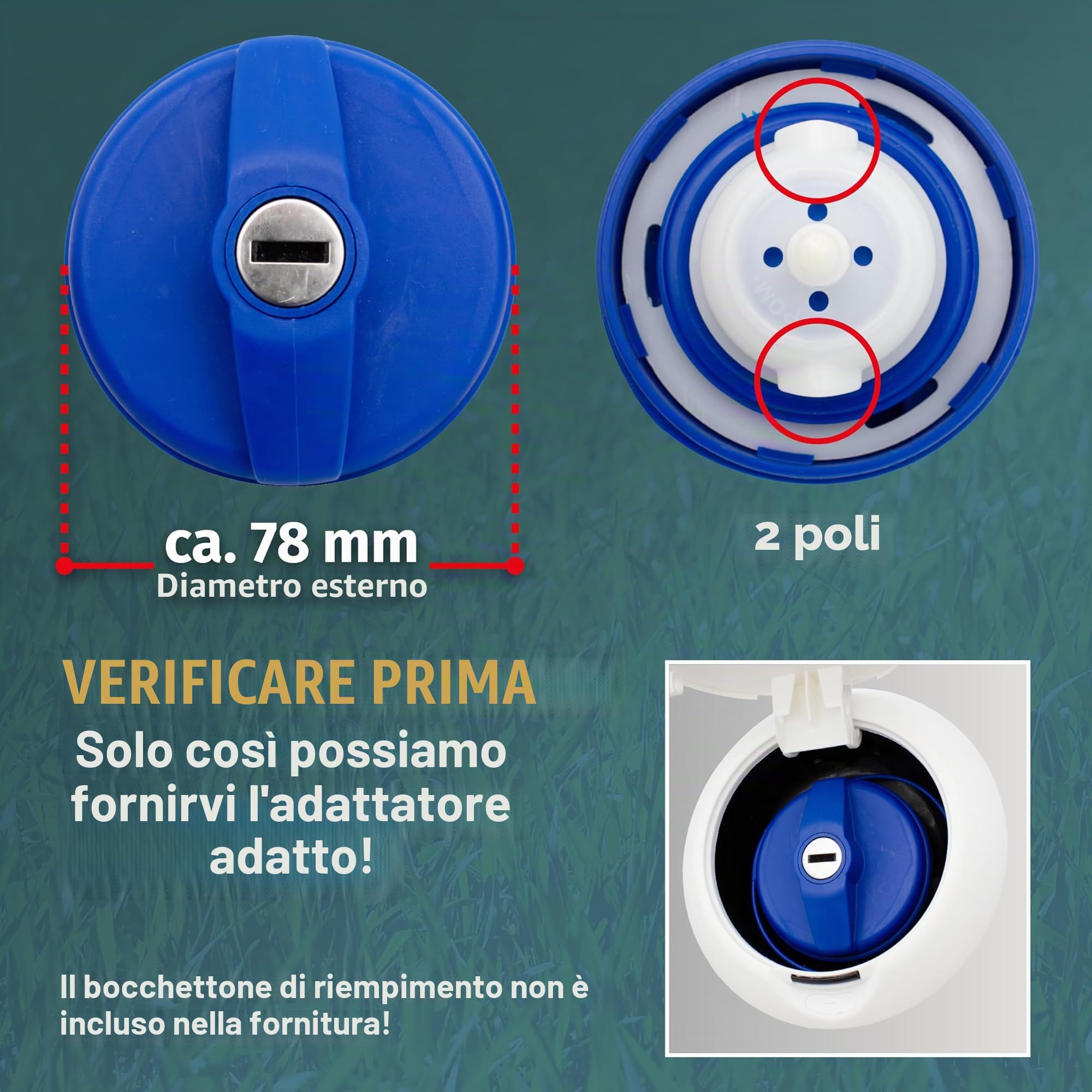 Watertwin Adattatore per il serbatoio dell'acqua per camper, accessori per caravan, tappo per il serbatoio dell'acqua con doppio connettore Gardena (adattatore per tappo del serbatoio a 2 pin D:78)