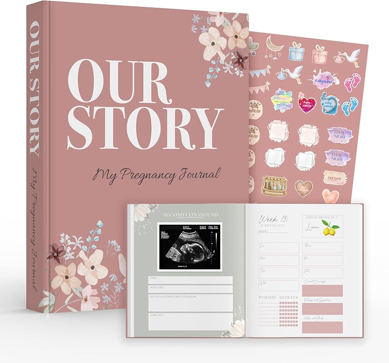 Pregnancy Journal Baby Book – 11” x 8.5” Hardcover Keepsake with Lay-Flat Binding, 3 Sticker Pages, Gift for Expecting Moms, First-Time Mom, Pregnancy Memory Book
