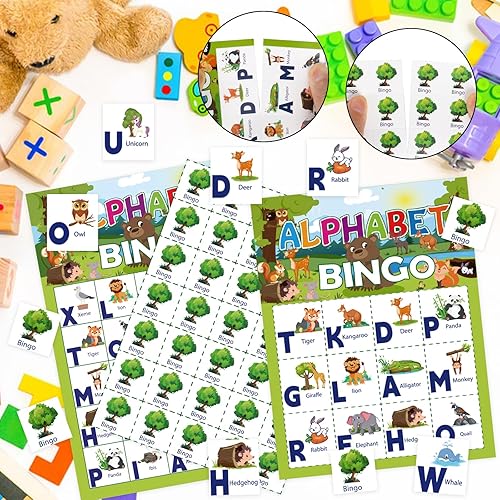 Miniatura 5 de Juego de bingo de animales para niños y niñas, adultos, 24 jugadores, tarjetas de bingo de animales, suministros para fiesta de cumpleaños,
