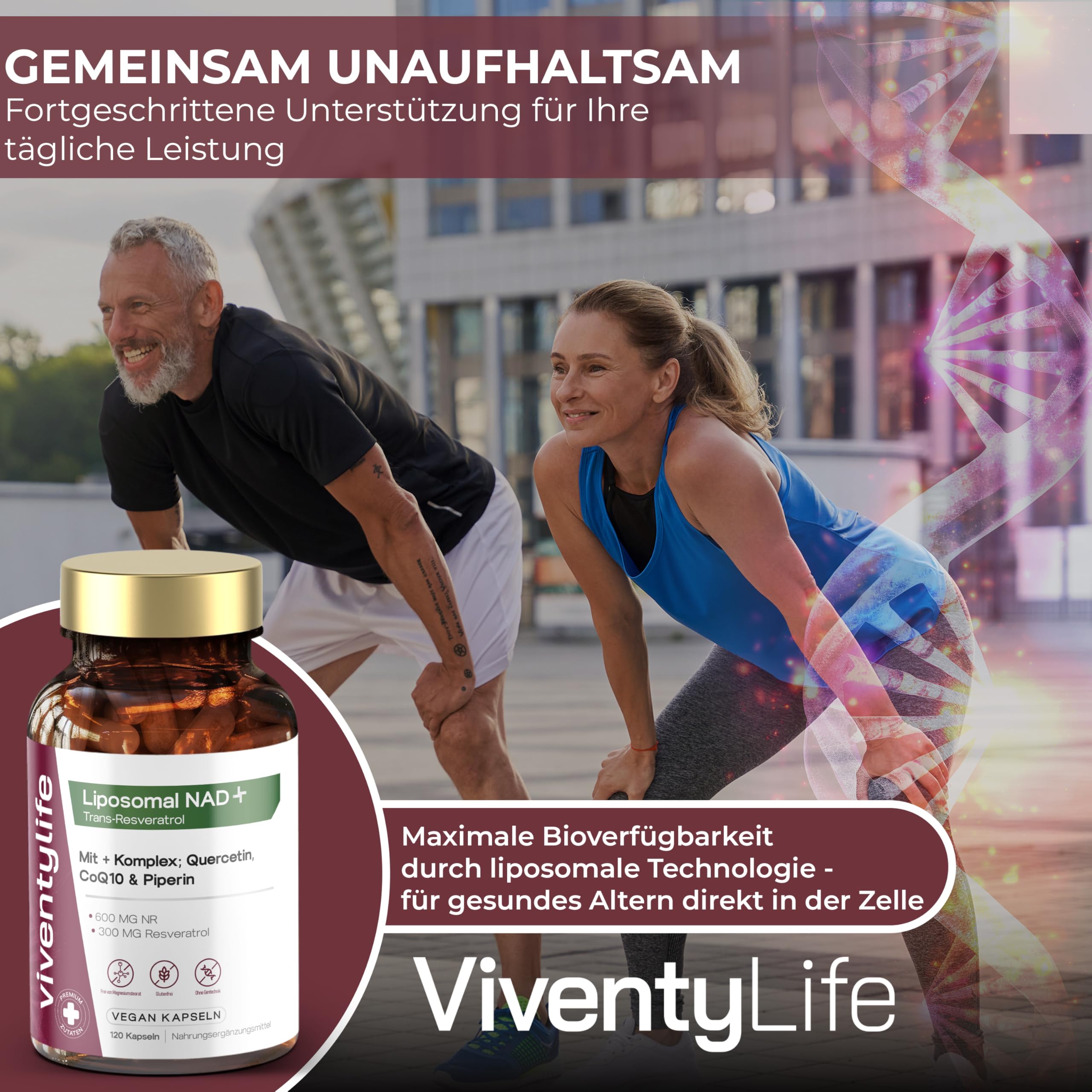 Liposomal NAD+ Komplex Nicotinamid-Ribosid mit Resveratrol, Quercetin, Coenzym Q10, TMG, Piperin und Vitamin D3 & B2-120 Vegan Kapseln