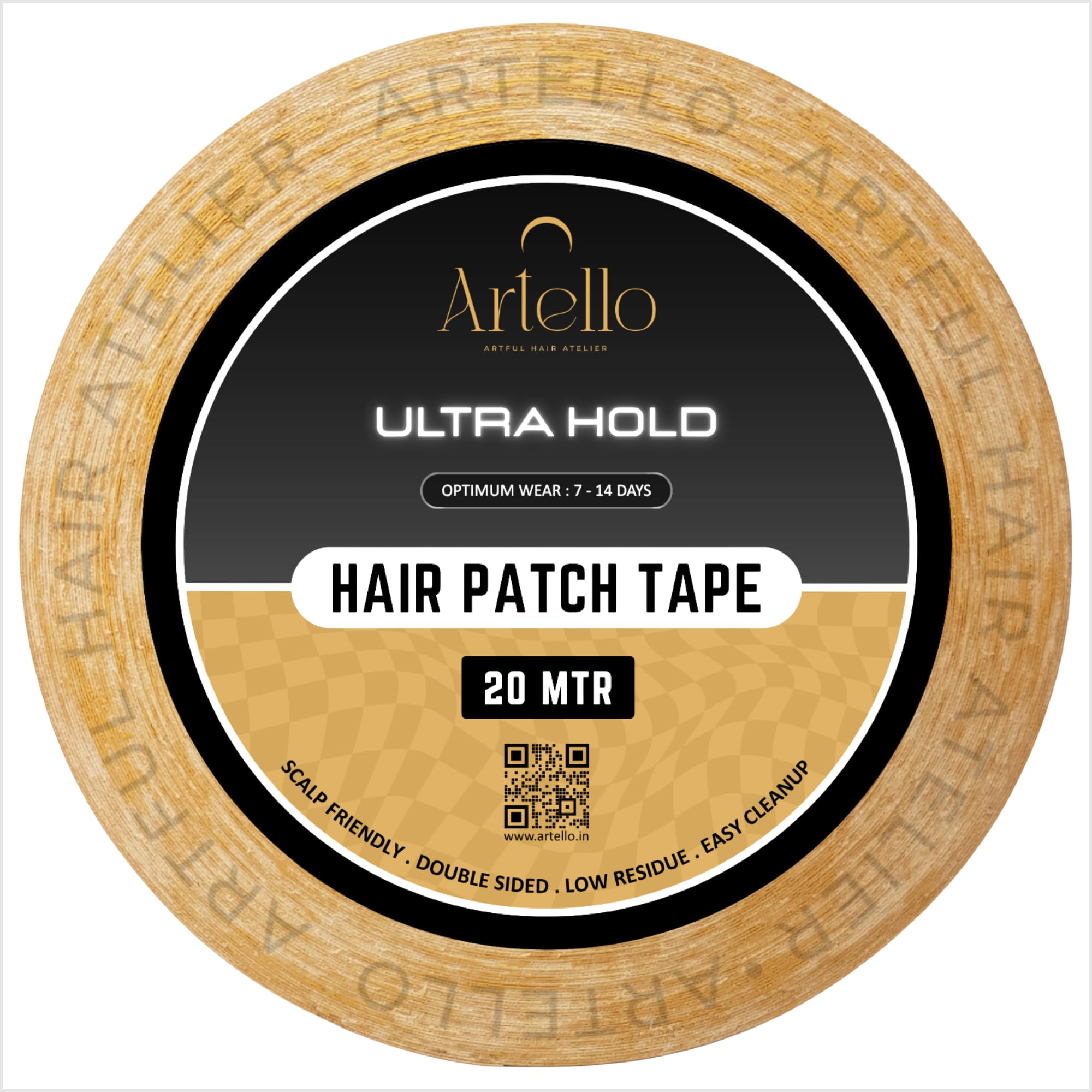 Artello Yellow Hair Patch Tape, Ultra Hold 7-14 Days (20-30 Days with Glue), Skin-Friendly, Sweat & Water Proof, Cotton Tape for Monofilament Hair Patches, Easy to Apply and Remove (1 inch - 20 Meter)-image-29