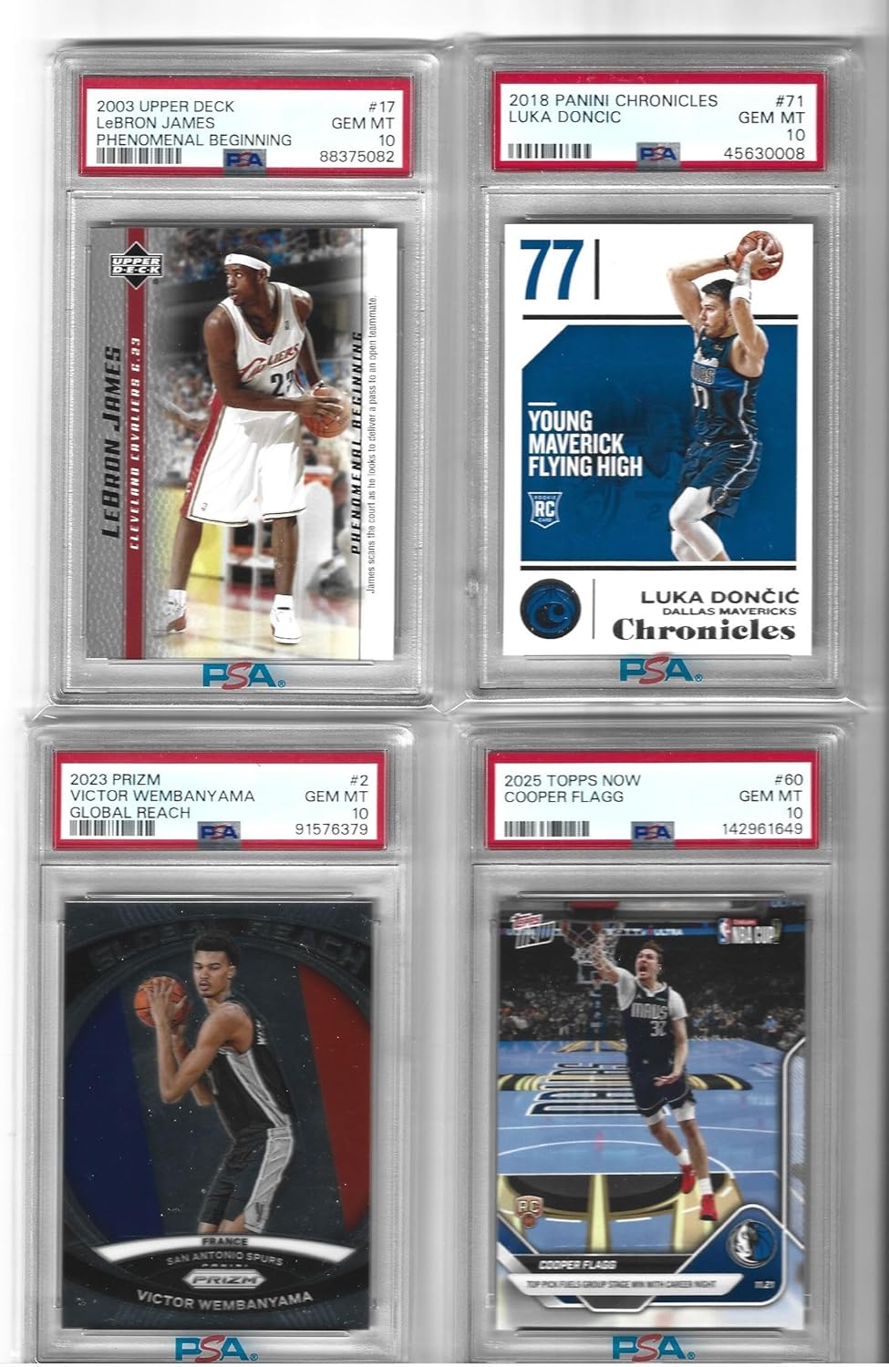 Graded Psa 10 Lebron James Luka Doncic Victor Wembanyama & Cooper Flagg 4 Card Basketball Rookie Lot Superstars! You Will Receive All 4 cards Shown