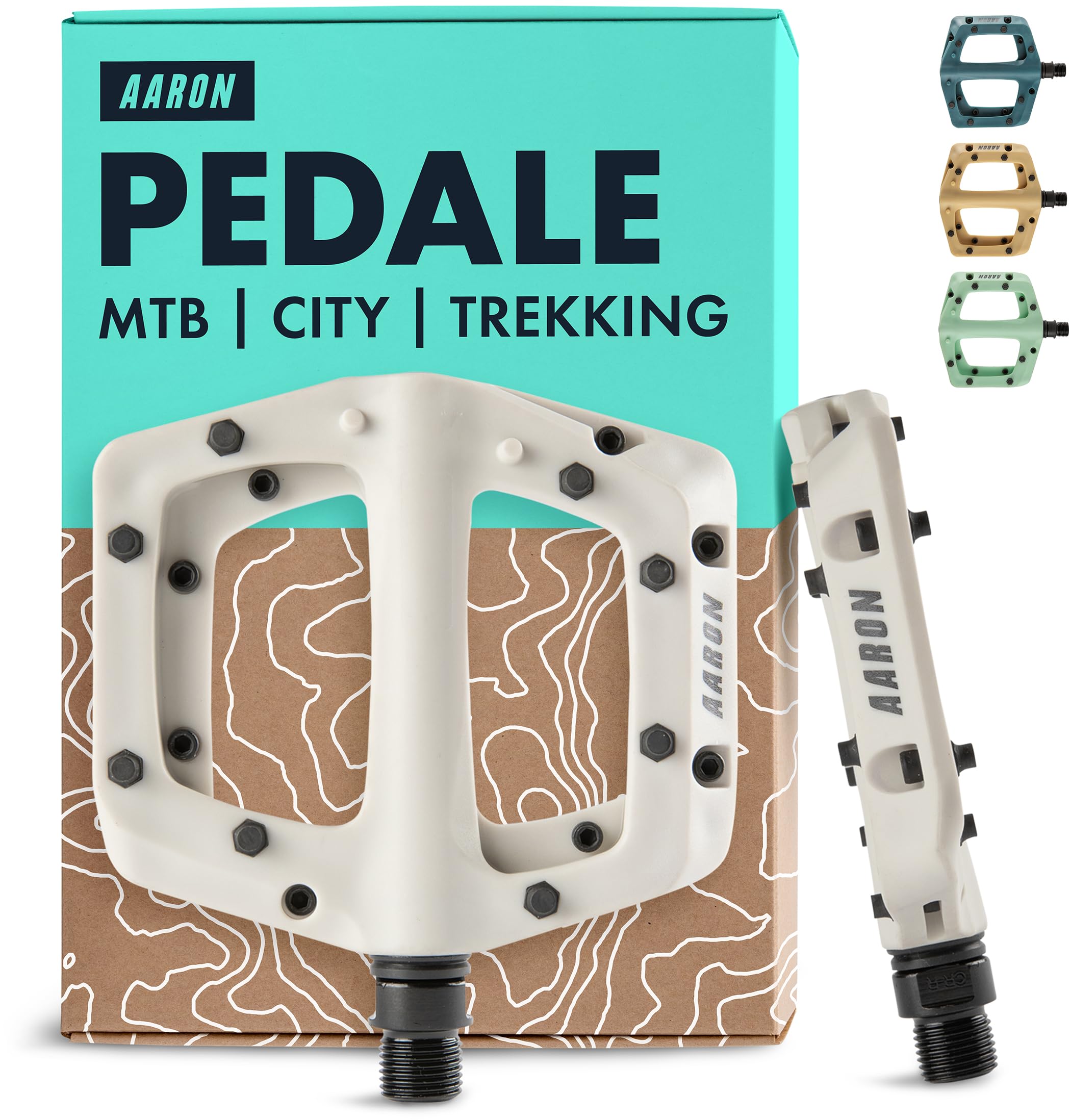 AARON Dirt MTB Pedale aus ultraleichten Nylonfasern mit abgedichtetem Industrie-Kugellager - rutschfest durch 8 austauschbare Pins - Plattform Fahrradpedale für Dirtbike, E-Bike, Downhill, Trekking
