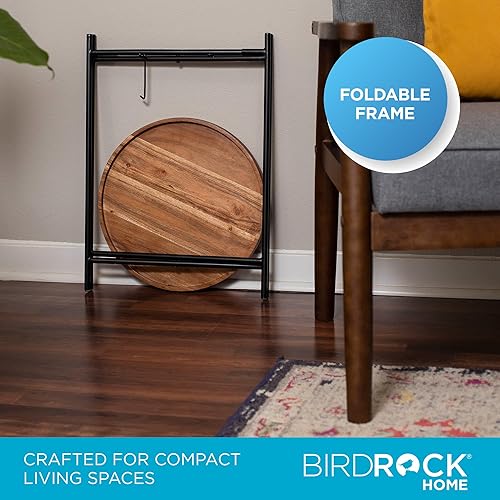 Miniatura 7 de BIRDROCK HOME Mesa auxiliar plegable con bandeja de madera extraíble, acento moderno, mesa auxiliar plegable para sala de estar, dormitorio, bandeja
