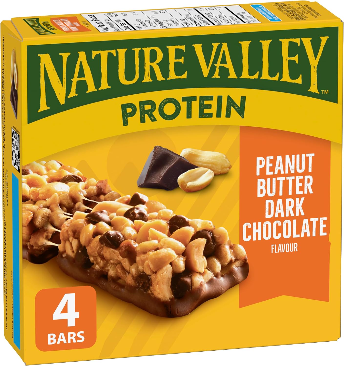 NATURE VALLEY Peanut Butter Dark Chocolate Protein Bars, Snack Bars, Granola Bars, Made with Real Peanuts, Source of Protein, Pack of 4 Protein Bars