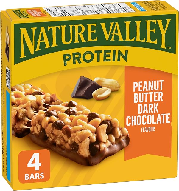 Barres de protéines NATURE VALLEY Beurre de Cacahuète et Chocolat Noir, Barres de collation, Barres Granola, Fabriquées avec de véritables cacahuètes, Source de protéines, Paquet de 4 barres de protéines
