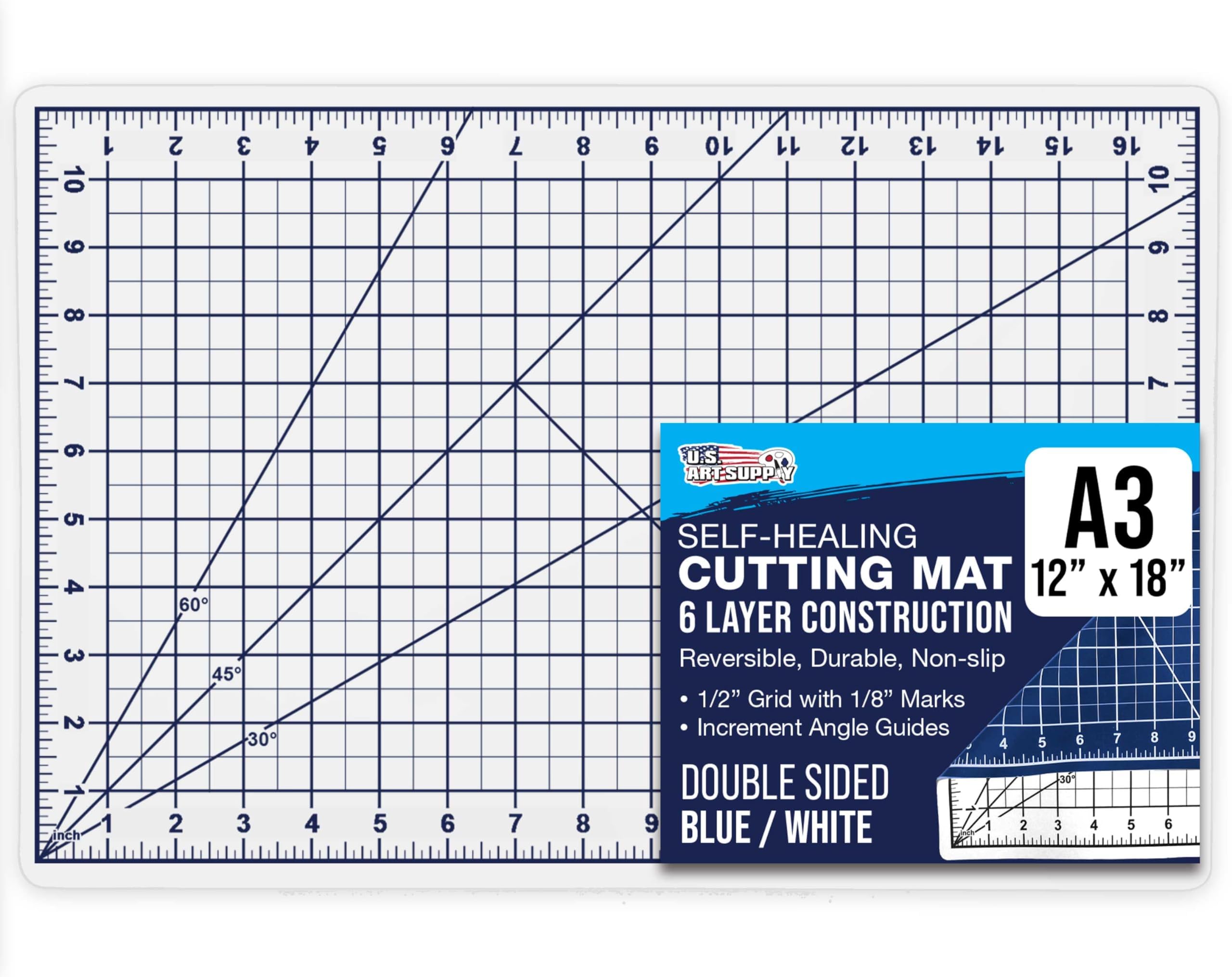12" x 18" Self-Healing Cutting Mat 5-Ply - Double-Sided White/Blue Craft Mat, Non-Slip Cutting Mats for Crafts, Sewing, Quilting, Scrapbooking