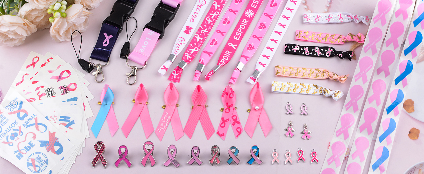 WANDIC Lot De 100 Pendentifs De Sensibilisation Au Cancer, 5 Styles De Ruban Pour Loisirs Créatifs, Colliers, Bracelets, Bijoux, Métal, Pas De Gemme