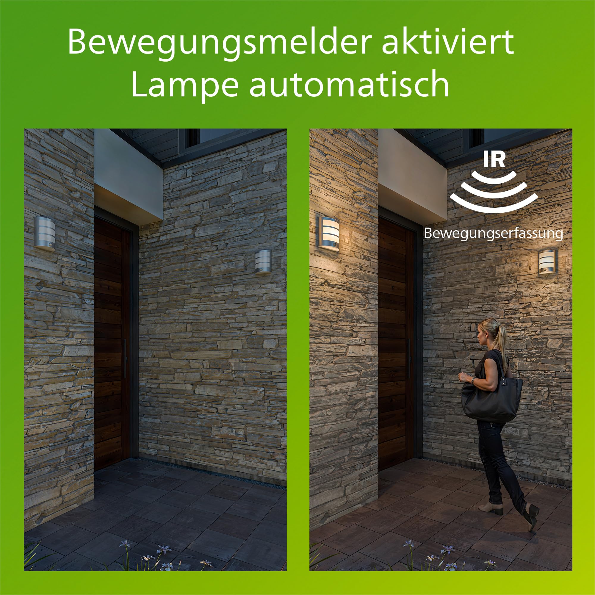PHILIPS Python LED-Wandleuchte, Außenleuchte mit Bewegungsmelder, Außenbeleuchtung, 5,5 W, 700 lm, 2.700 K Warmweißes Licht, IP44-Wetterfest, Integrierte LED, Langlebig, Aluminium