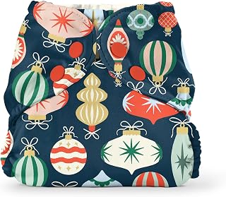 Esembly Cloth Diaper Outer, Waterproof Cloth Diaper Cover, Swim Diaper, Leak-Proof and Breathable Layer, Reusable with Snap Closure – Limited Edition Holiday Print, Ornament, Size 1 (7-18lbs)