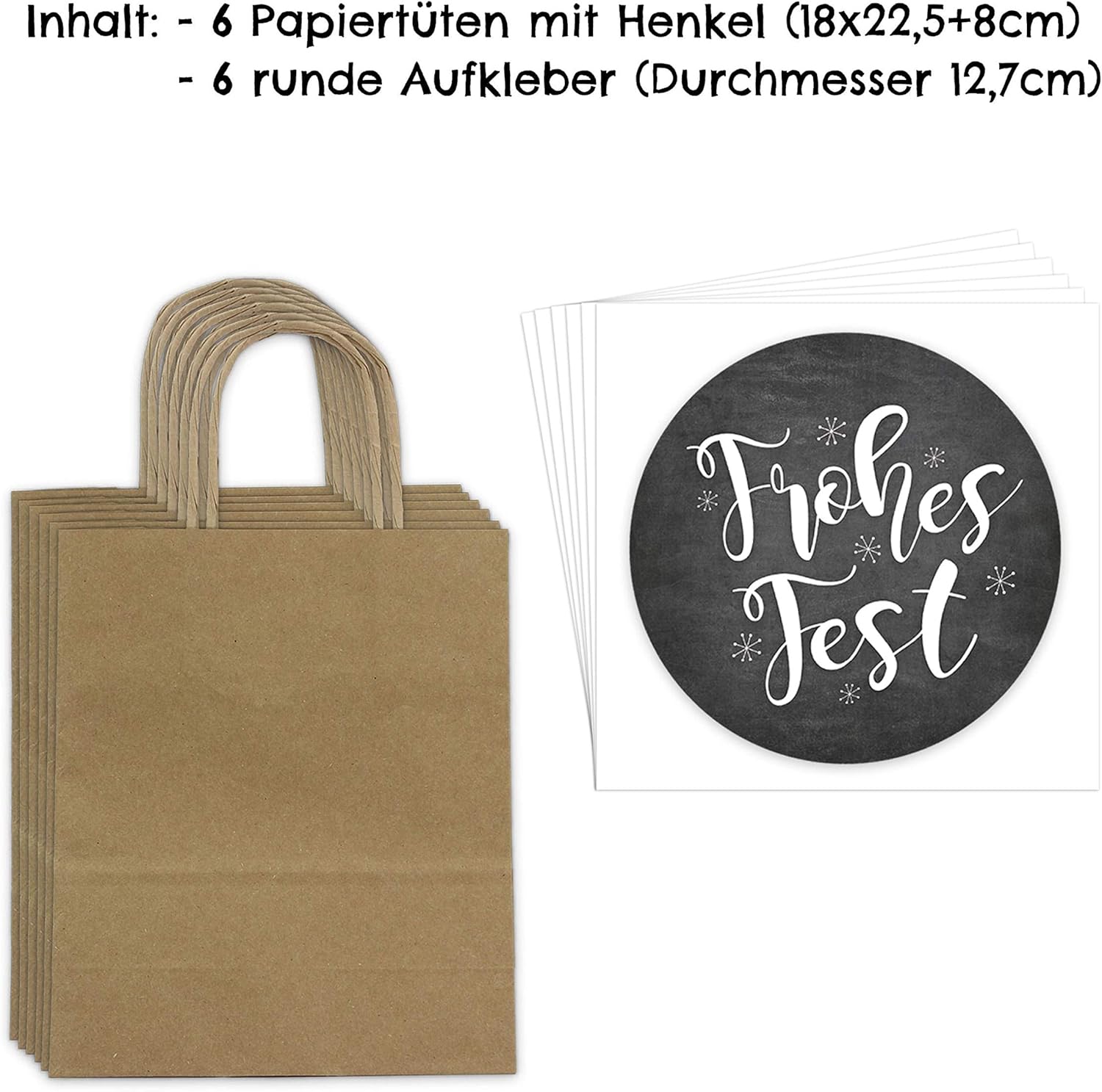 Papierdrachen 6 Christmas Gift Bags 18 cm x 22.5 cm x 8 cm with XXL Stickers, Practical Packaging Christmas Gifts - Image 4